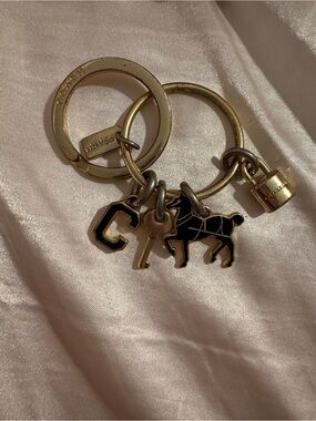 Coach Gold Tone Keyring with Black Enamel Horse & C Charm